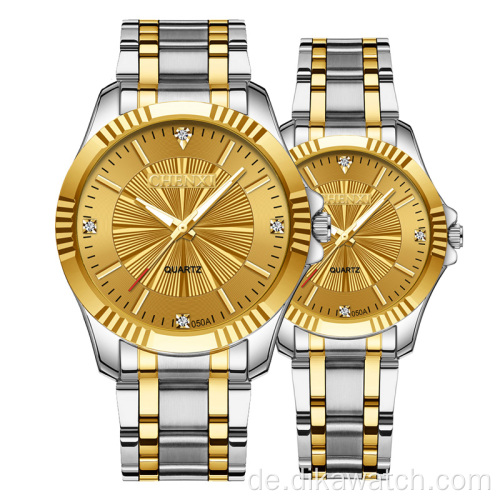 CHENXI Neue Männer Frauen Quarz Paar Uhr Mode Wasserdichte Edelstahl Uhr Goldene Luxus Armbanduhr 050A